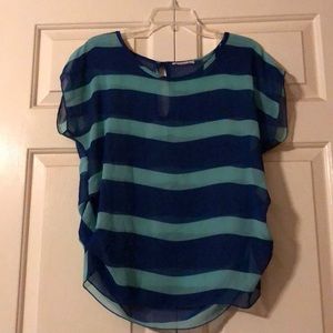 Blue and mint green sheer blouse